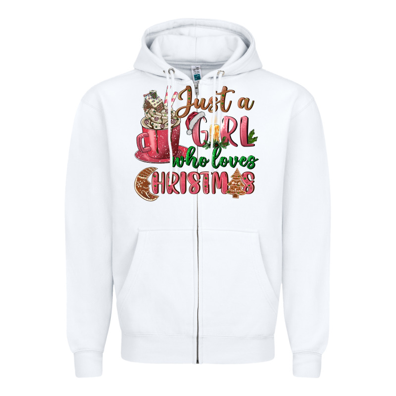 Pink Just A Girl Who Loves Christmas Zipper Hoodie by NancyCooperArtShop | Teevron