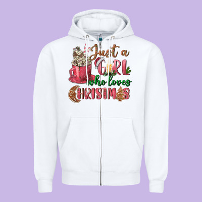 Pink Just A Girl Who Loves Christmas Zipper Hoodie Designed By Nancycooperartshop