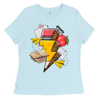 Baby Blue teacher lightning bolt Ladies Tee - texasbilliewilder