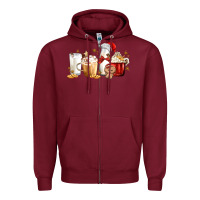 Burgundy Christmas Milk and Cookie Latte Coffee Cups Zipper Hoodie - MaliasSmallBusiness