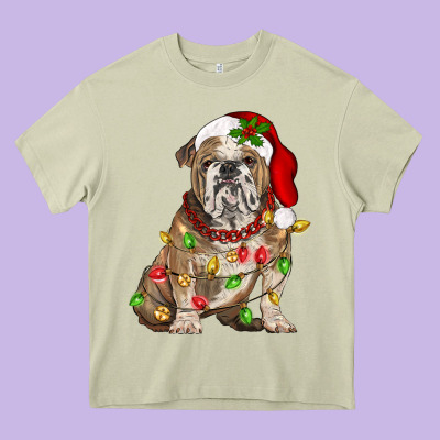Christmas English Bulldog Heavy Core Tee Designed By Barkaloodesign