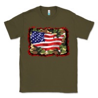 Army Green distressed american flag Classic Tee - BarkalooDesign