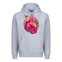 Heather Grey cancer boxing gloves with ribbon Premium Hoodie - NancyCooperArtShop