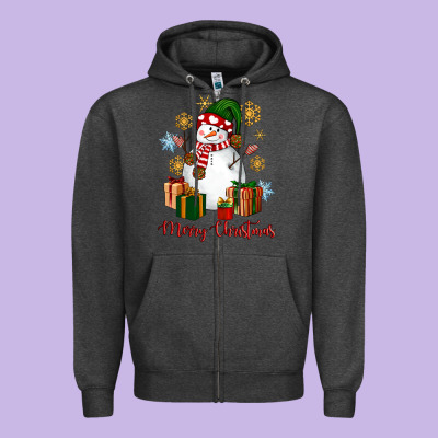 Snowman Merry Christmas Zipper Hoodie Designed By Nancycooperartshop