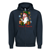 Navy Snowman Merry Christmas Zipper Hoodie - NancyCooperArtShop
