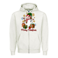 Oatmeal Heather Snowman Merry Christmas Zipper Hoodie - NancyCooperArtShop