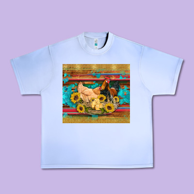 Western Coop Animals Farm Chicken Chick Rooster Sunflowers Wooden Sera Urban Heavy Tee Designed By Artiststas