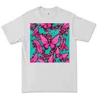 Dove Grey Pink Butterfly with Ribbon Cancer Premium Tee - texasbilliewilder