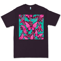 Plum Pink Butterfly with Ribbon Cancer Premium Tee - texasbilliewilder