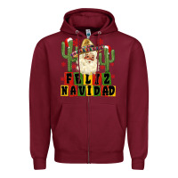 Burgundy feliz navidad mexican santa Zipper Hoodie - MaliasSmallBusiness