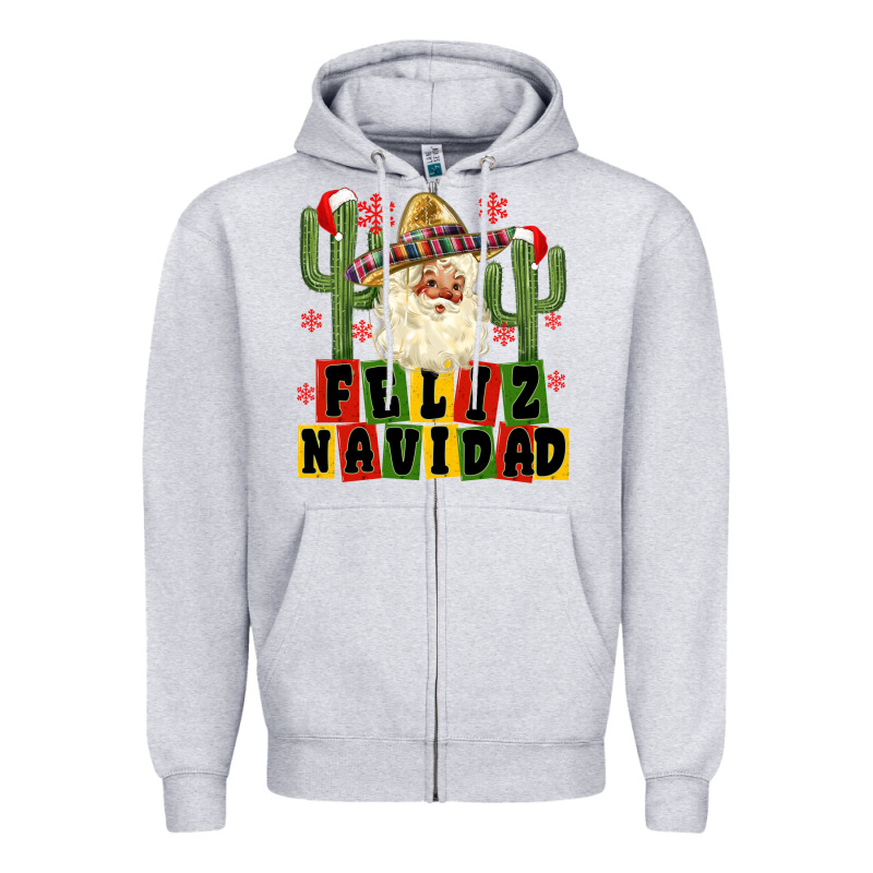 Feliz Navidad Mexican Santa Zipper Hoodie by MaliasSmallBusiness | Teevron