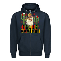 Navy feliz navidad mexican santa Zipper Hoodie - MaliasSmallBusiness