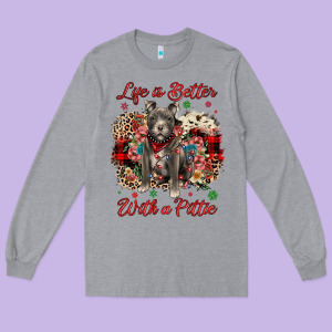Christmas Life Is Better With A Pittie Long Sleeve Tee Designed By Jahusdesignshop