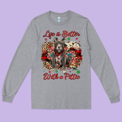 Christmas Life Is Better With A Pittie Long Sleeve Tee Designed By Jahusdesignshop