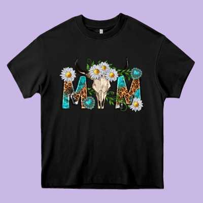Mom With Bull Skull Heavy Core Tee Designed By Texasbilliewilder
