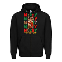 Black merry christmas reindeer Zipper Hoodie - MaliasSmallBusiness
