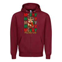 Burgundy merry christmas reindeer Zipper Hoodie - MaliasSmallBusiness