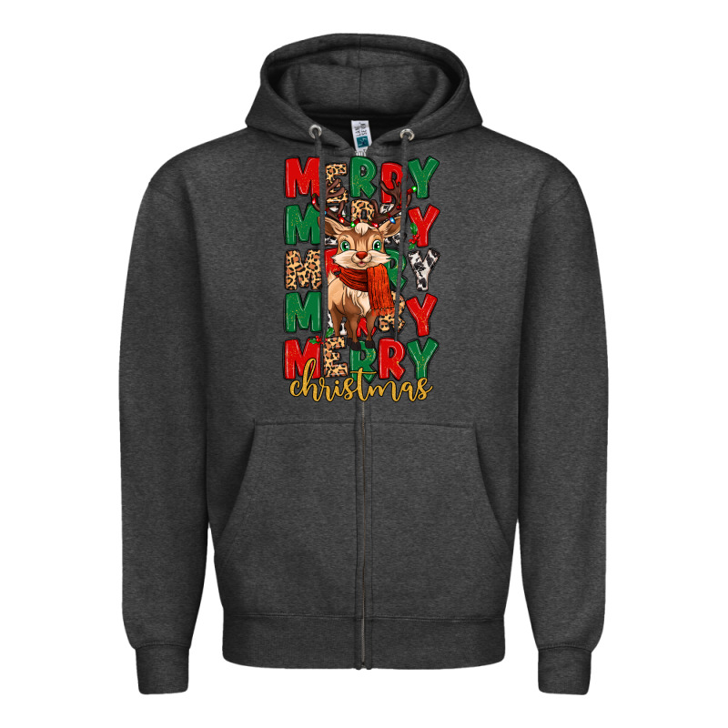 Merry Christmas Reindeer Zipper Hoodie by MaliasSmallBusiness | Teevron