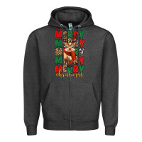 Charcoal Heather merry christmas reindeer Zipper Hoodie - MaliasSmallBusiness