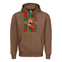 Chestnut merry christmas reindeer Zipper Hoodie - MaliasSmallBusiness
