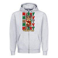 Heather Grey merry christmas reindeer Zipper Hoodie - MaliasSmallBusiness