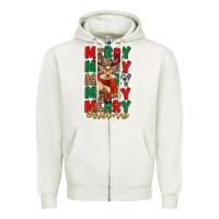 Oatmeal Heather merry christmas reindeer Zipper Hoodie - MaliasSmallBusiness