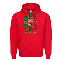Red merry christmas reindeer Zipper Hoodie - MaliasSmallBusiness