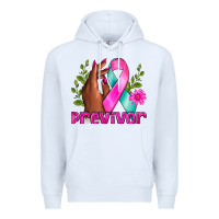White Previvor Breast Cancer Premium Hoodie - NancyCooperArtShop