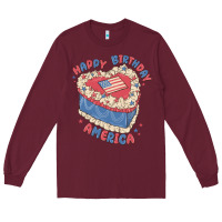 Burgundy happy birthday america Long Sleeve Tee - MaliasSmallBusiness