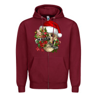 Burgundy So merry it's scary Zipper Hoodie - NancyCooperArtShop