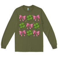 Army Green coquette bow clover st. patrick's day Long Sleeve Tee - MaliasSmallBusiness