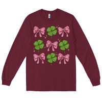 Burgundy coquette bow clover st. patrick's day Long Sleeve Tee - MaliasSmallBusiness