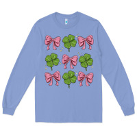 Colony Blue coquette bow clover st. patrick's day Long Sleeve Tee - MaliasSmallBusiness