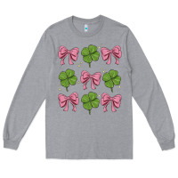 Heather Grey coquette bow clover st. patrick's day Long Sleeve Tee - MaliasSmallBusiness