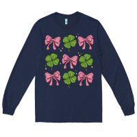 Navy coquette bow clover st. patrick's day Long Sleeve Tee - MaliasSmallBusiness