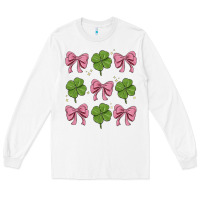 White coquette bow clover st. patrick's day Long Sleeve Tee - MaliasSmallBusiness