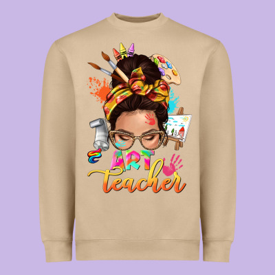 Art Teacher Messy Bun Heavyweight Sweatshirt Designed By Nancycooperartshop