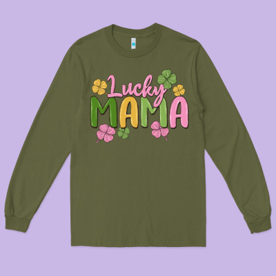 Lucky Mama Long Sleeve Tee Designed By Maliassmallbusiness