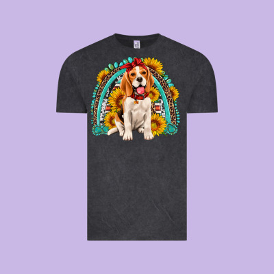 Beagle Turquoise And Sunflowers Rainbow Vintage Tee Designed By Artiststas