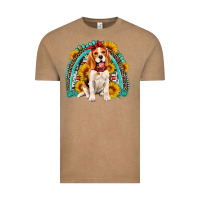 Vintage Coffee beagle turquoise and sunflowers rainbow Vintage Tee - Artiststas