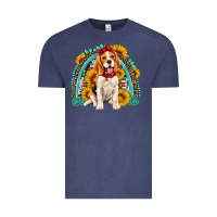 Vintage Denim beagle turquoise and sunflowers rainbow Vintage Tee - Artiststas