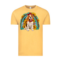 Vintage Mustard beagle turquoise and sunflowers rainbow Vintage Tee - Artiststas