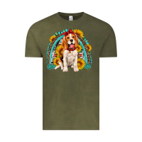 Vintage Olive beagle turquoise and sunflowers rainbow Vintage Tee - Artiststas
