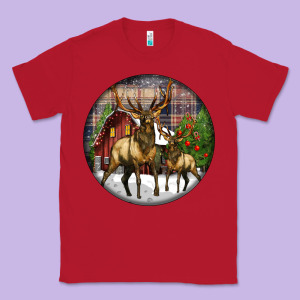Elk Buck Deer Christmas Classic Tee Designed By Lillyallendesigns