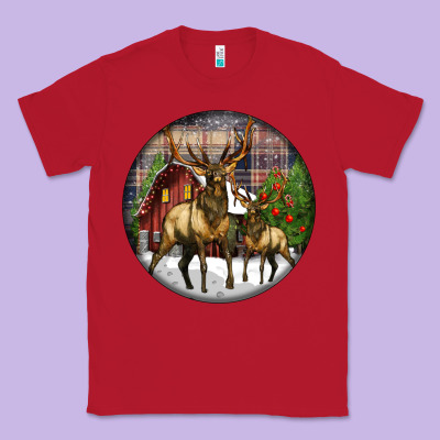 Elk Buck Deer Christmas Classic Tee Designed By Lillyallendesigns