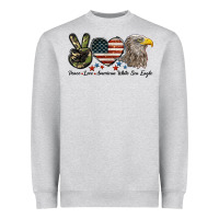 Heather Grey Peace Love American White Sea Eagle Heavyweight Sweatshirt - LillyAllenDesigns