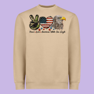 Peace Love American White Sea Eagle Heavyweight Sweatshirt Designed By Lillyallendesigns