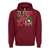 Burgundy Sleigh girl sleigh Zipper Hoodie - NancyCooperArtShop