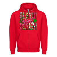 Red Sleigh girl sleigh Zipper Hoodie - NancyCooperArtShop