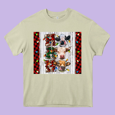 Ho Ho Ho Christmas Cow Heavy Core Tee Designed By Ranaportraitstore